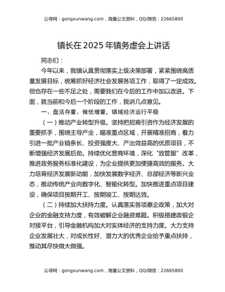 镇长在2025年镇务虚会上讲话
