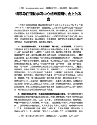 镇领导在理论学习中心组专题研讨会上的发言