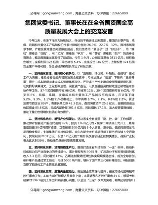 集团党委书记、董事长在在全省国资国企高质量发展大会上的交流发言