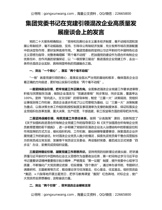 集团党委书记在党建引领混改企业高质量发展座谈会上的发言