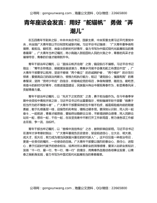 青年座谈会发言：用好“舵锚帆” 勇做“弄潮儿”