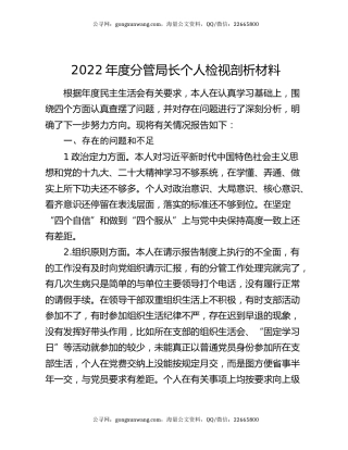 2022年度分管局长个人检视剖析材料