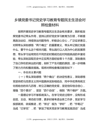 乡镇党委书记党史学习教育专题民主生活会对照检查材料