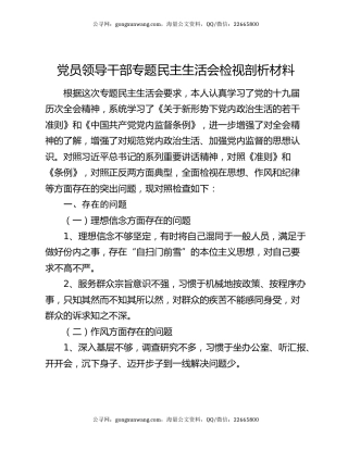 党员领导干部专题民主生活会检视剖析材料