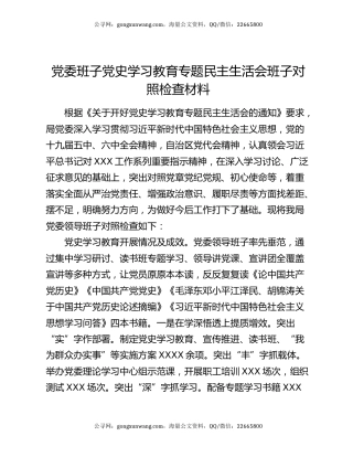 党委班子党史学习教育专题民主生活会班子对照检查材料