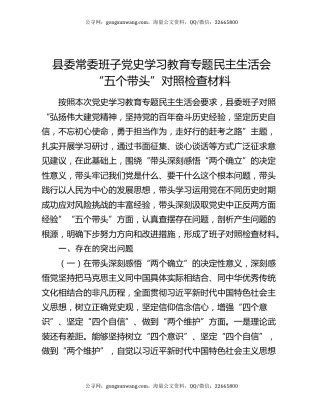 县委常委班子党史学习教育专题民主生活会“五个带头”对照检查材料