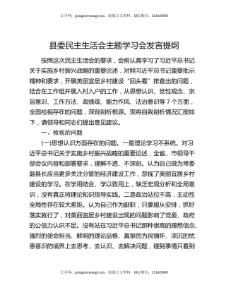 县委民主生活会主题学习会发言提纲