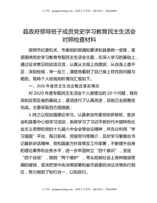 县政府领导班子成员党史学习教育民主生活会对照检查材料