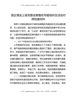 国企落实上级党委巡察整改专题组织生活会对照检查材料
