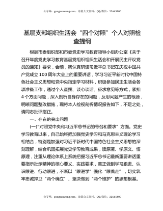 基层支部组织生活会“四个对照”个人对照检查提纲