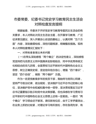市委常委、纪委书记党史学习教育民主生活会对照检查发言提纲