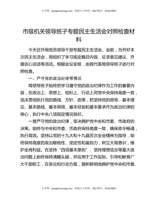 市级机关领导班子专题民主生活会对照检查材料