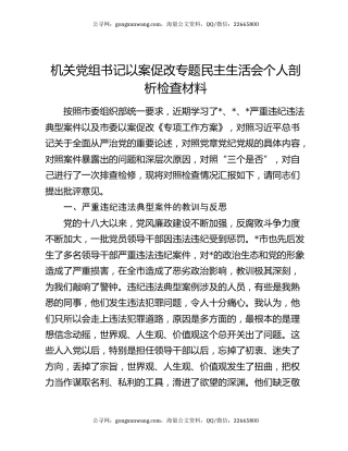 机关党组书记以案促改专题民主生活会个人剖析检查材料