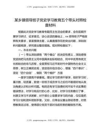 某乡镇领导班子党史学习教育五个带头对照检查材料