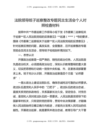 法院领导班子巡察整改专题民主生活会个人对照检查材料