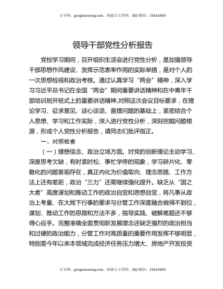 领导干部党性分析报告