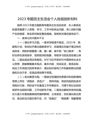 2023专题民主生活会个人检视剖析材料