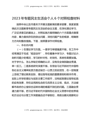 2023年专题民主生活会个人6个对照检查材料