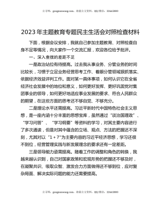 2023年主题教育专题民主生活会对照检查材料（2）