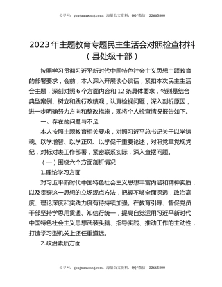 2023年主题教育专题民主生活会对照检查材料（县处级干部）
