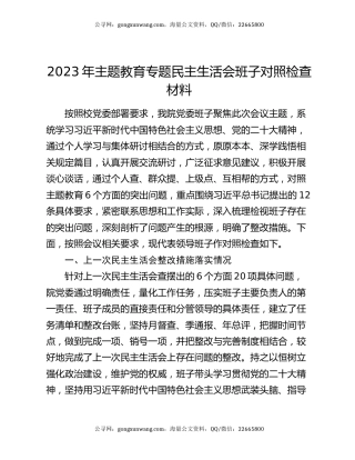 2023年主题教育专题民主生活会班子对照检查材料