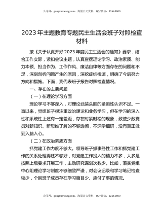 2023年主题教育专题民主生活会班子对照检查材料（2）