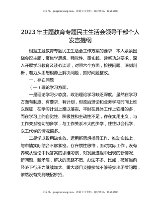 2023年主题教育专题民主生活会领导干部个人发言提纲