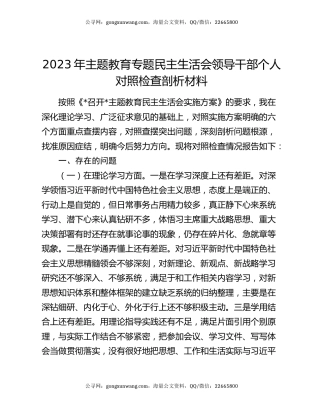 2023年主题教育专题民主生活会领导干部个人对照检查剖析材料