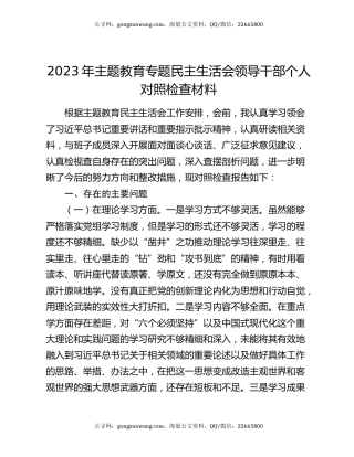 2023年主题教育专题民主生活会领导干部个人对照检查材料