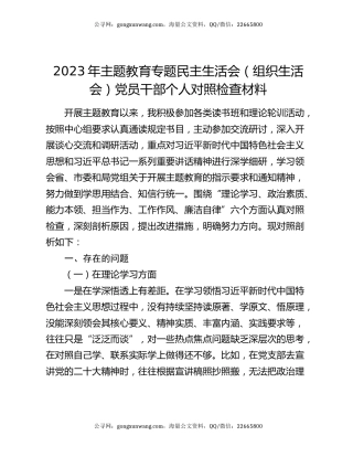 2023年主题教育专题民主生活会（组织生活会）党员干部个人对照检查材料