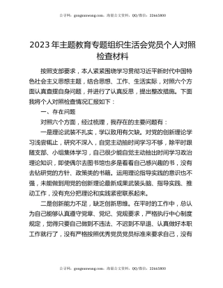 2023年主题教育专题组织生活会党员个人对照检查材料