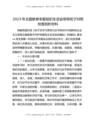 2023年主题教育专题组织生活会领导班子对照检查剖析材料