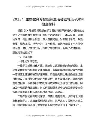 2023年主题教育专题组织生活会领导班子对照检查材料