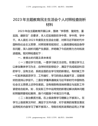 2023年主题教育民主生活会个人对照检查剖析材料
