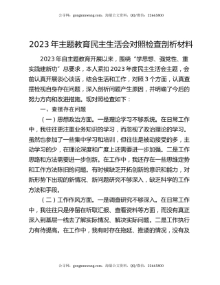 2023年主题教育民主生活会对照检查剖析材料