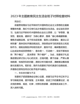 2023年主题教育民主生活会班子对照检查材料