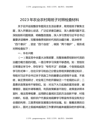 2023年农业农村局班子对照检查材料