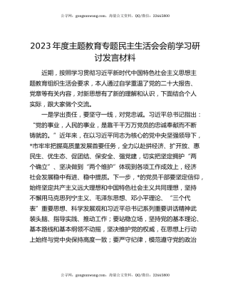 2023年度主题教育专题民主生活会会前学习研讨发言材料