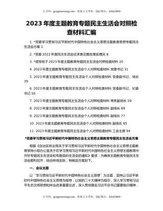 2023年度主题教育专题民主生活会对照检查材料汇编