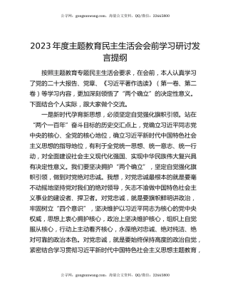 2023年度主题教育民主生活会会前学习研讨发言提纲