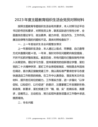 2023年度主题教育组织生活会党员对照材料