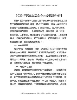 2023年民主生活会个人检视剖析材料