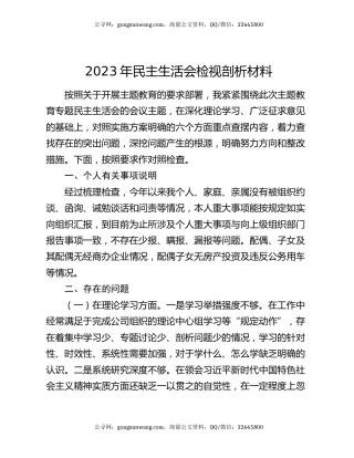 2023年民主生活会检视剖析材料（2）