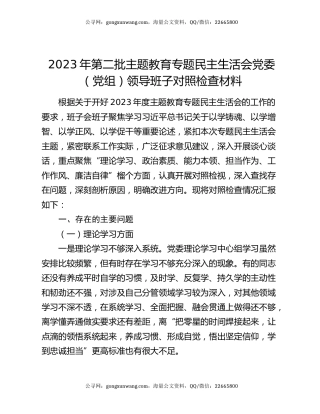 2023年第二批主题教育专题民主生活会党委（党组）领导班子对照检查材料