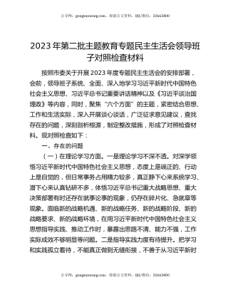 2023年第二批主题教育专题民主生活会领导班子对照检查材料
