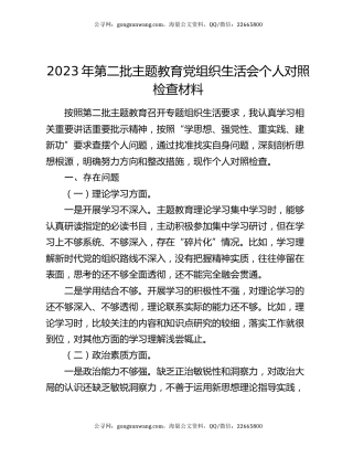 2023年第二批主题教育党组织生活会个人对照检查材料