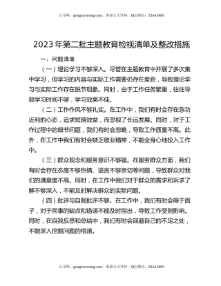 2023年第二批主题教育检视清单及整改措施