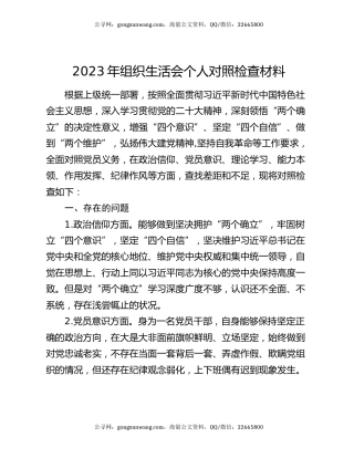 2023年组织生活会个人对照检查材料