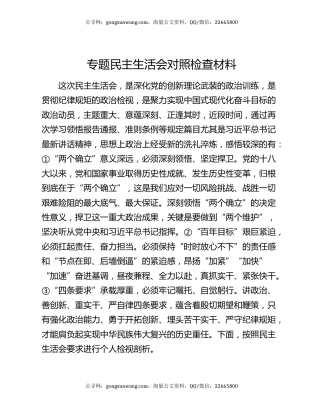 专题民主生活会对照检查材料1