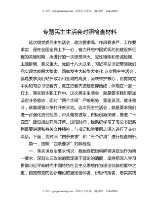 专题民主生活会对照检查材料2